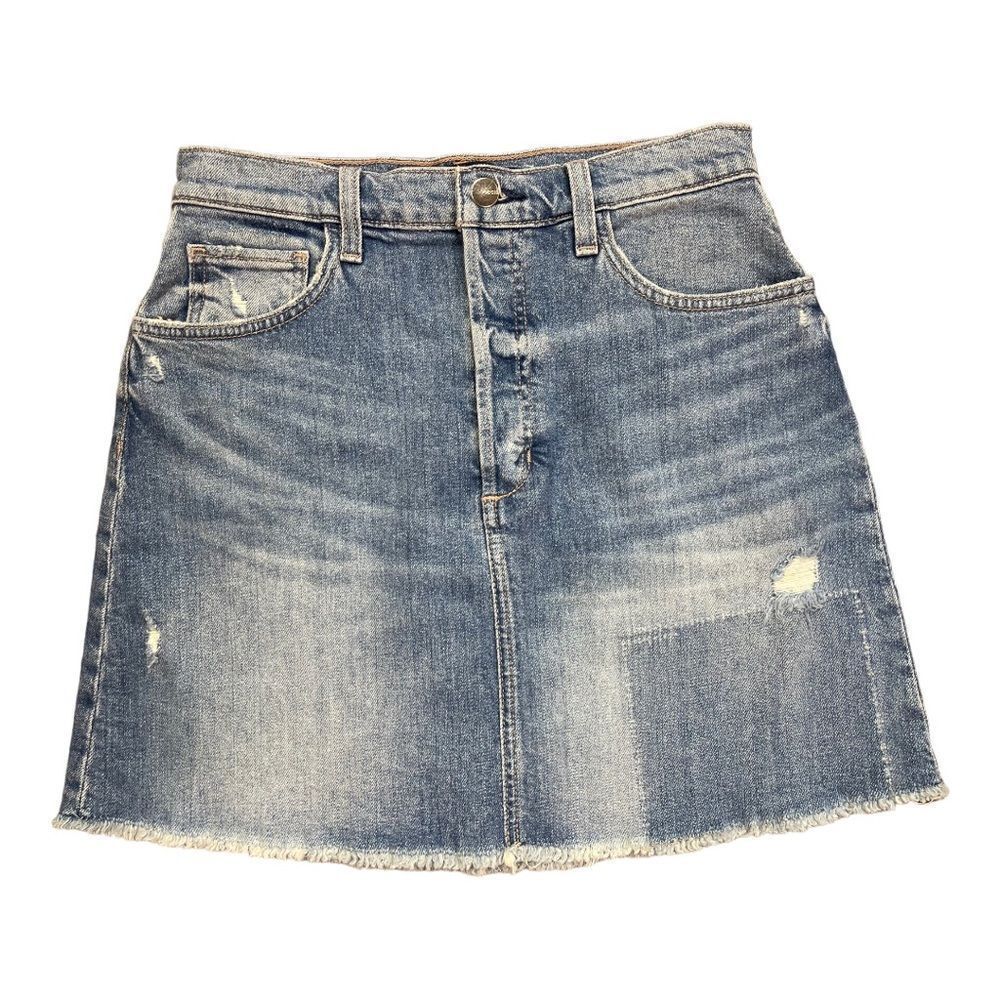 Joes Jeans Denim Button Fly Mini Skirt Size 26 Blue Jeans Raw Hem Designer EUC